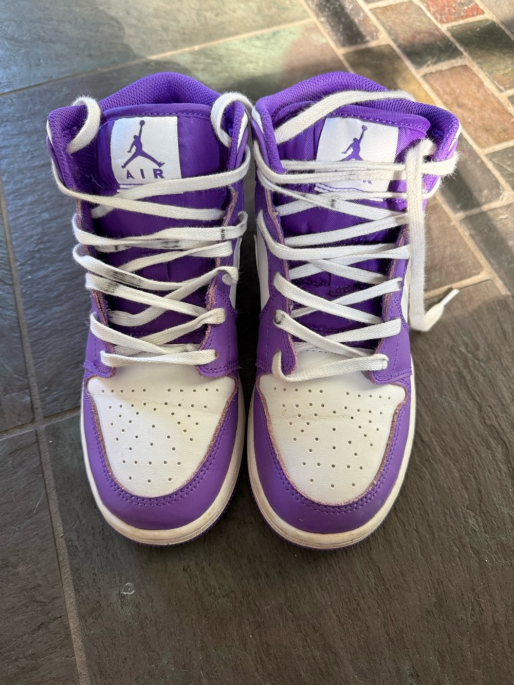 Purple and white Nike air Jordan youth size 4.5 firm price